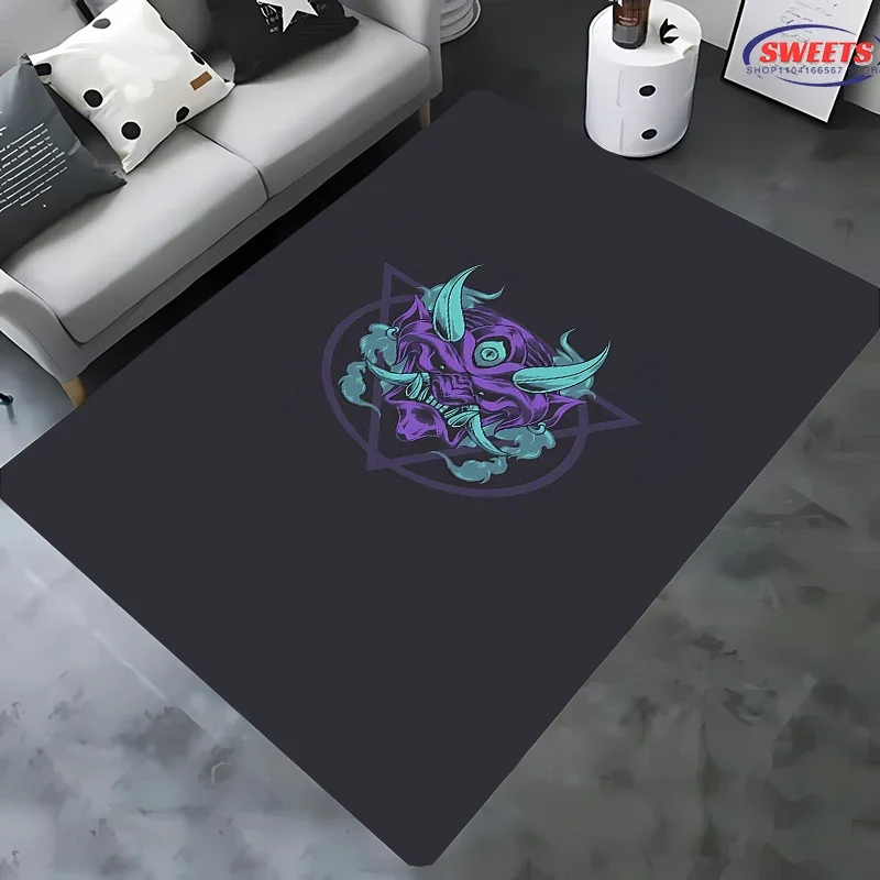 Japanese Hannya Mask Printing Carpet for Living Room Bedroom Hallway Long Strip Mat Anti-slip Soft Area Rug Sofa Doormat Home