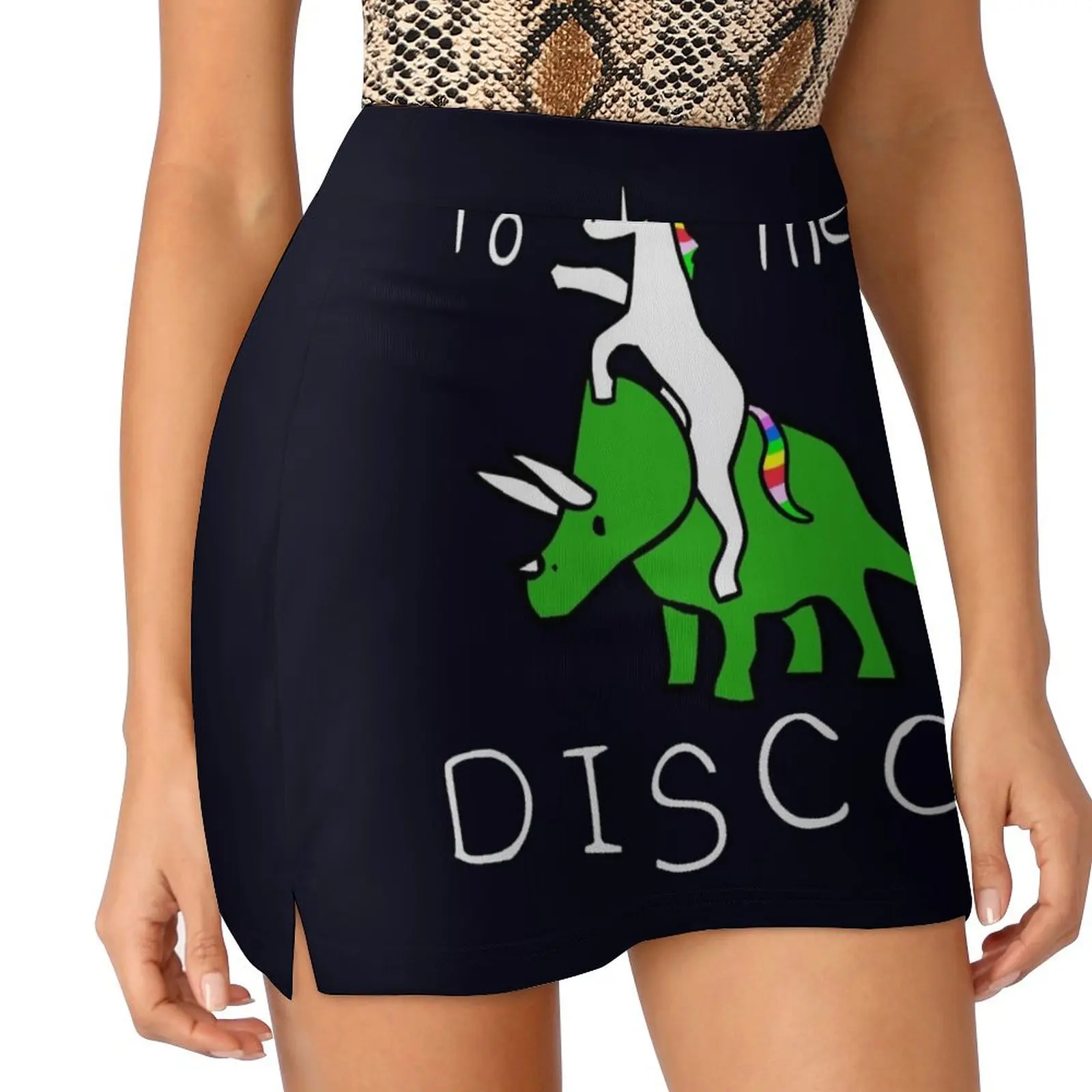 To The Disco (white text) Unicorn Riding Triceratops Mini Skirt women's clothing trend 2025 skirts for women dresses for prom