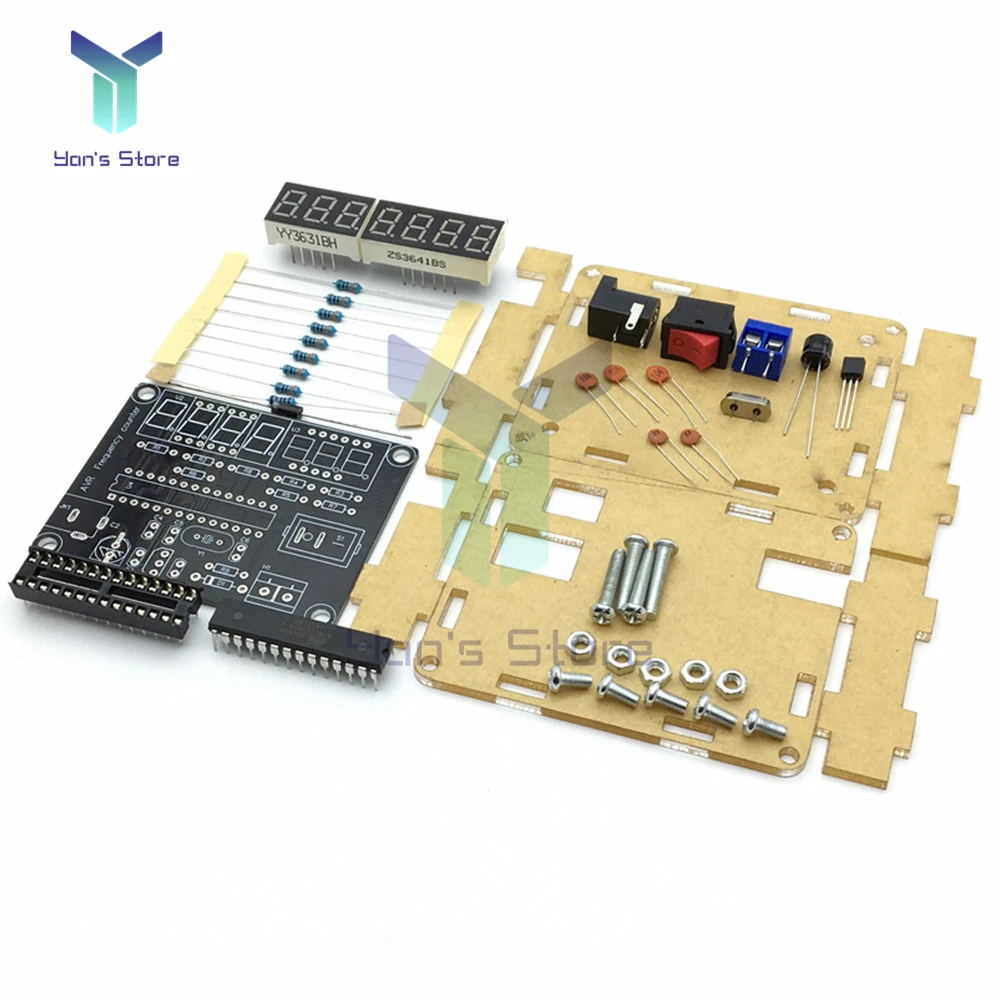 AVR LED Digital Frequency Meter DIY Kit 0.45HZ-10MHZ Frequency Counter with Acrylic Shell Cymometer 0.000 001Hz Resolution