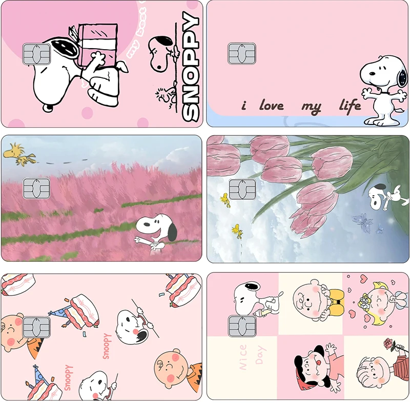 

Kawaii Pink Snoopy Diy Bank Card Laser Film Skin Stickers for Small Chip Anime Cartoon Credit Debit Card Case Cover Gifts Toys