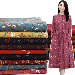 Vintage Fabric Retro Cotton Linen Cloth Dark Floral for Sewing Clothes Upholstery by Half Meter