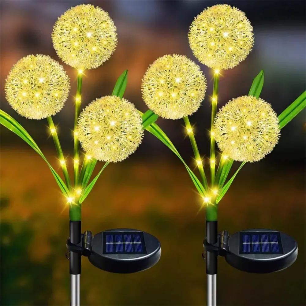 1PC/2PC 1 Head/3 Head Solar Garden Stake Light, Dandelion Outdoor Ground Mounted Light, Used for Courtyard and Garden Decoration