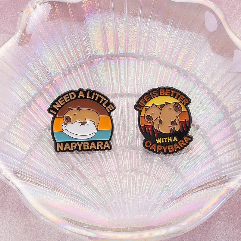 3-5pcs/Set Cute Animals Enamel Pins Black White Cat Capybara Metal Brooches Fashion Lapel Badge Backpack Clothes Jewelry Gift