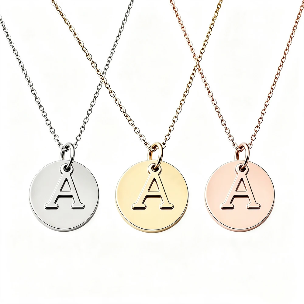 Fnixtar 10pcs A-Z Initial Letter Name Pendant Necklace For Women Simple Cable Chain Round Charms Letter Necklace Fashion Jewelry