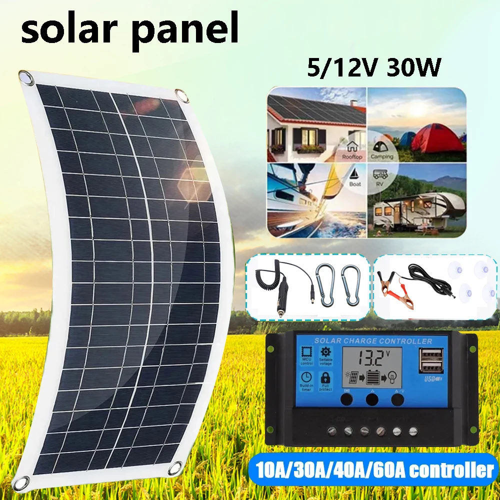 Solar Kit Flexible Solar PV Panels, 10A-60A Controller Modules for Home, Car, RV, Boat and Outdoor Camping