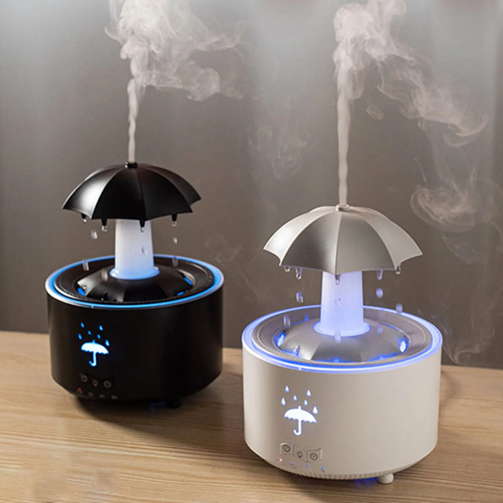 Rotating Umbrella Water Drop Humidifier Adjustable with Light Scent Diffuser for Desktop Living Room Study Bedside Table Bedroom