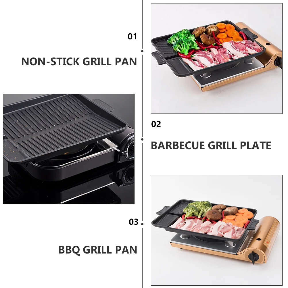 

1pc Aluminum Alloy Bbq Grill Pan Non-Stick Coating Oil Drain Hole Heat Insulated Handle Large Capacity Grilled Fish Roasting