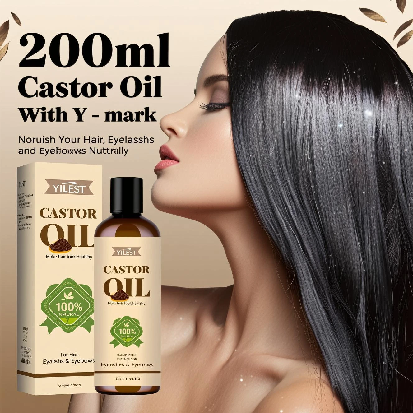 100% Pure Castor Oil 200ml Hair Growth Treatment Eyelashes Eyebrows Moisturizing Strengthen Repair Split Ends Pure Castor Oil