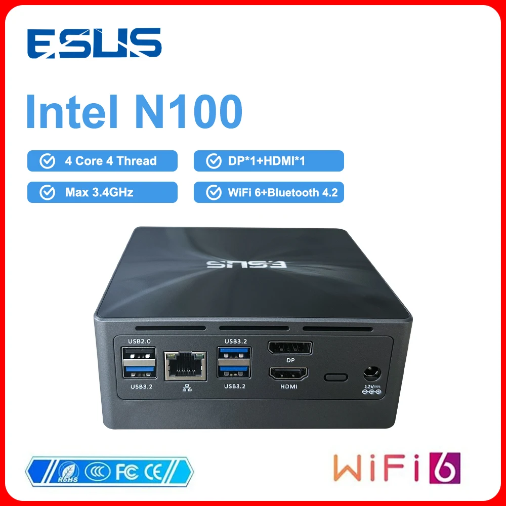 ESUS Mini PC Intel N100 16G 1TB Pocket PC 8GB 256GB Windows 10 WIFI6 1000M Desktop Mini Computer PC Gamer 미니pc DIY Game Computer