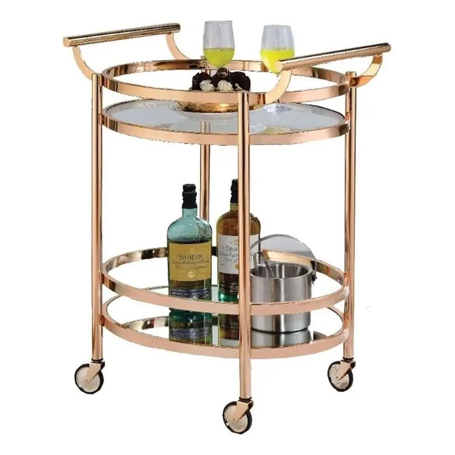Lakelyn Serving Cart in Clear Glass and Rose Gold
