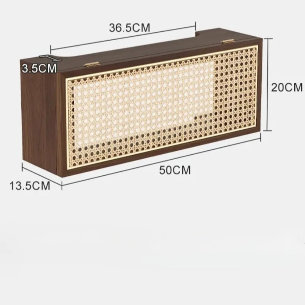 Antique Solid Wood Router Storage Box, Wall Mounted Rattan Design for TV Set Top Box & WiFi Modem, Cable Organizer Shelf Unit