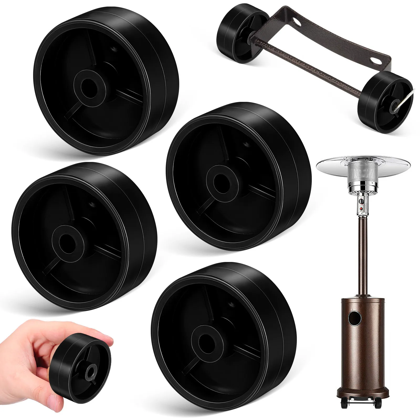 8Pcs Outdoor Heater Wheel Kit Black 8.5mm Mounting Hole Universal Propane Patio Heater Parts Replacement Castor Wheels