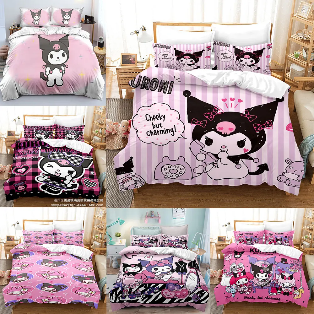 

Kuromi Cartoon Bedding Sets Comforter Quilt Bed Cover Duvet Cover Pillow Case 2-3 Pieces Sets Kids Adult Size