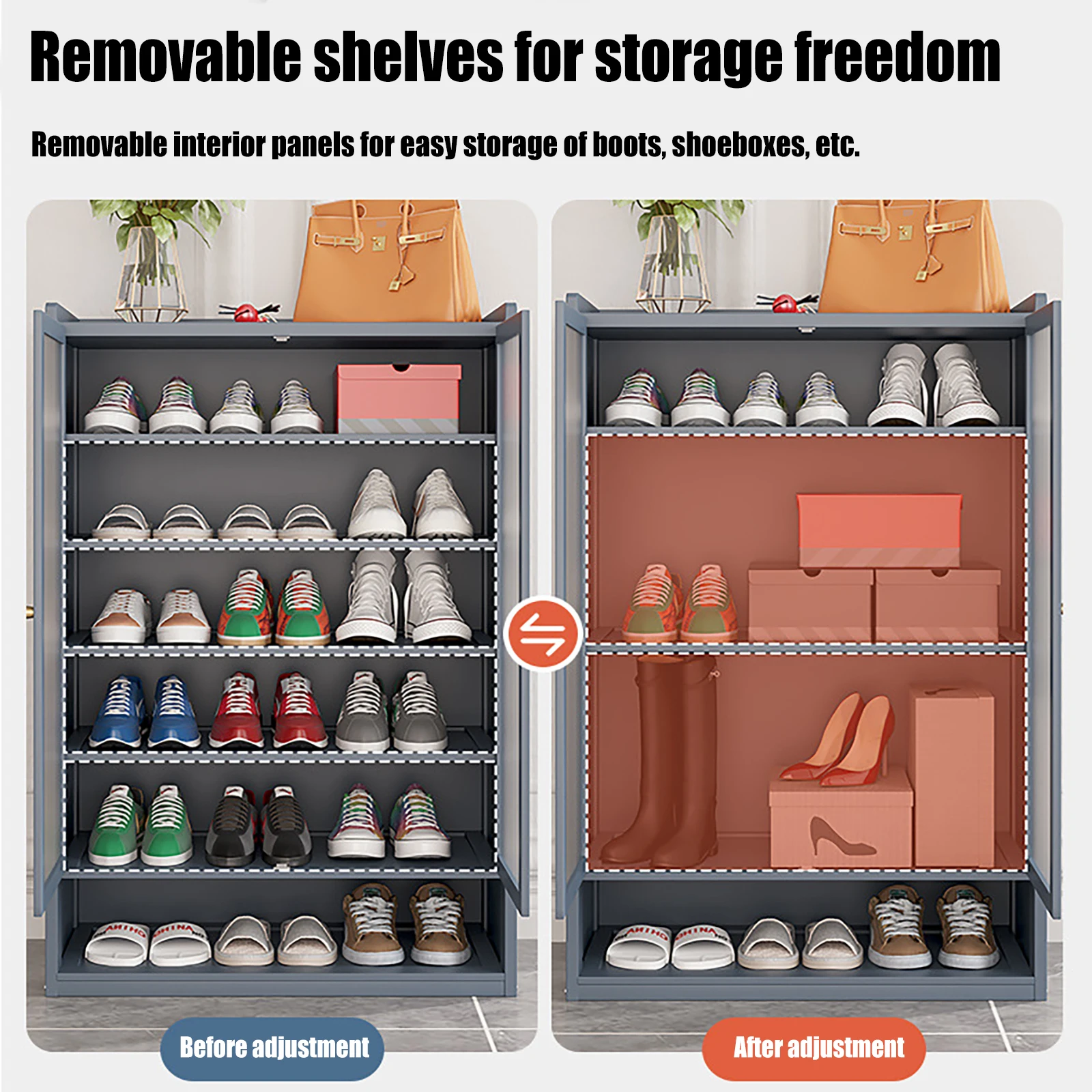 Shoe Storage 8-Tier 3-Door Cabinet Freestanding Organizer Shoe Rack Dustproof Shelf