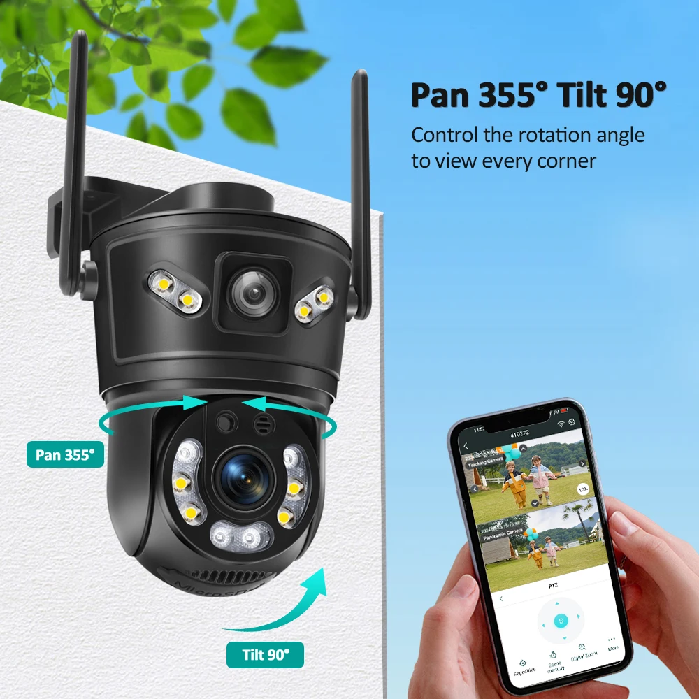 4K 8MP واي فاي كاميرا IP عدسة مزدوجة شاشة مزدوجة 4X التكبير PTZ كاميرا الأمن تتبع السيارات الذكية اللاسلكية CCTV مراقبة الفيديو #5