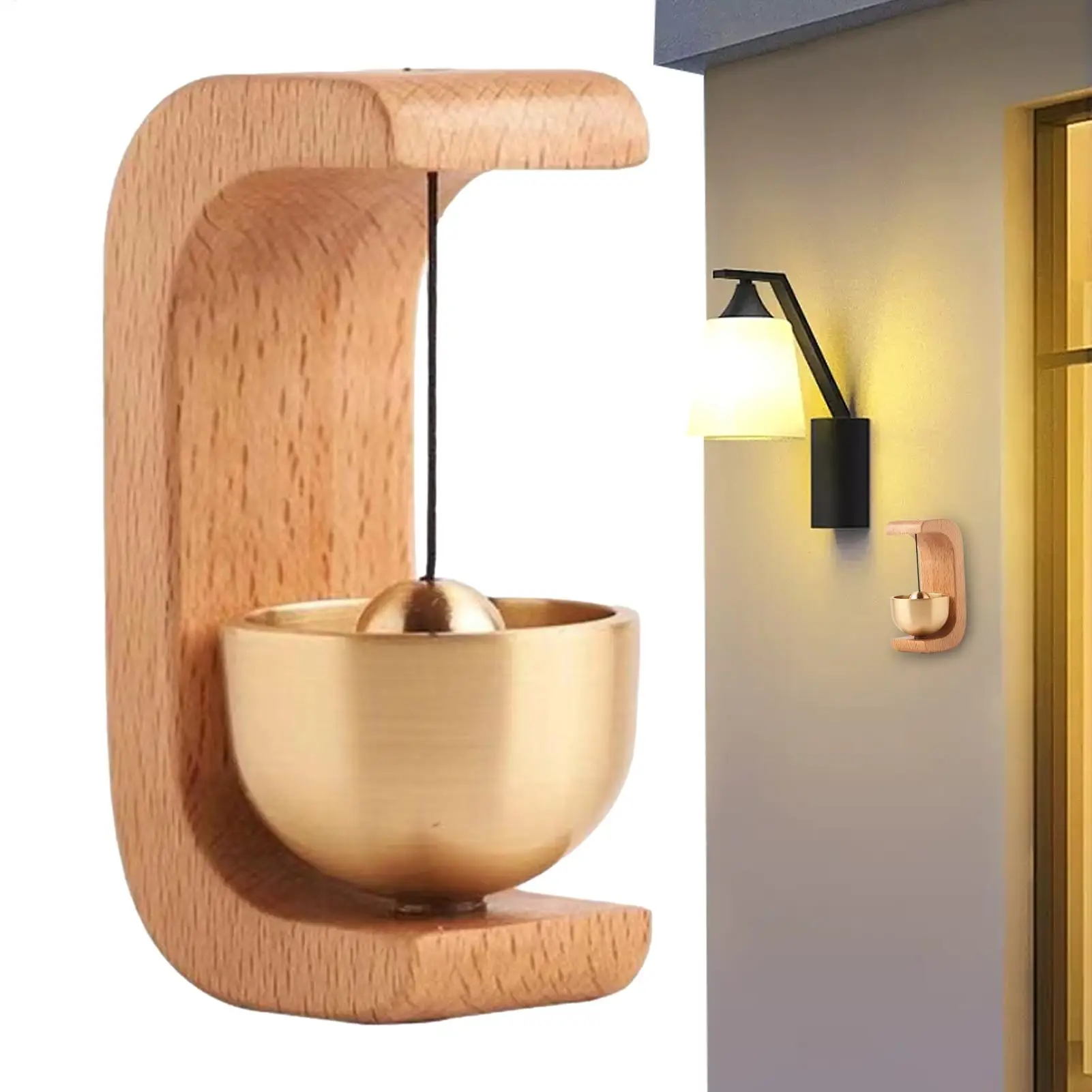 Doorbell Solid Wooden Doorbell Magnetic Brass Wind Chimes Wireless Jingle Bell Entrance Door Bell Pendant Home Decor