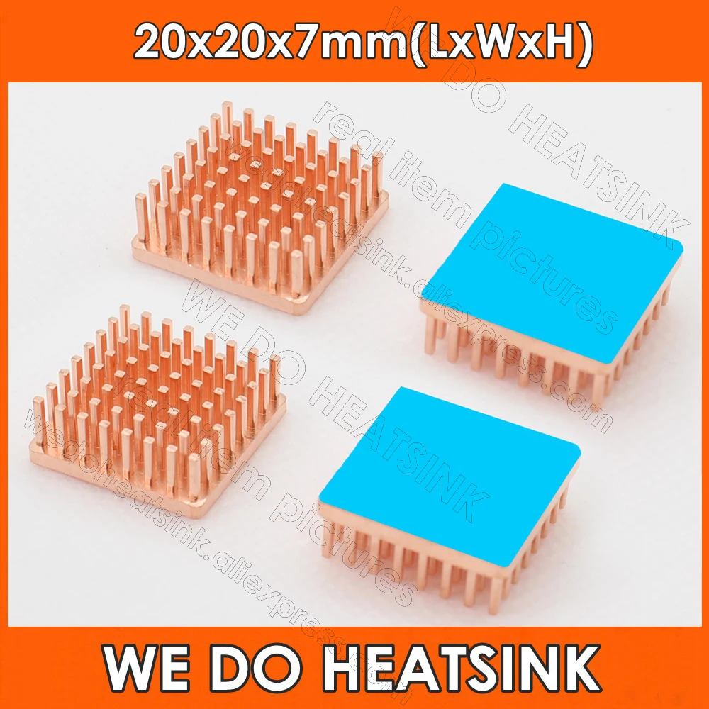 All Pure Copper Pin Fins Heatsink Cooler 20x20x7mm 25x25x7mm 30x20x7mm With Thermal Tape