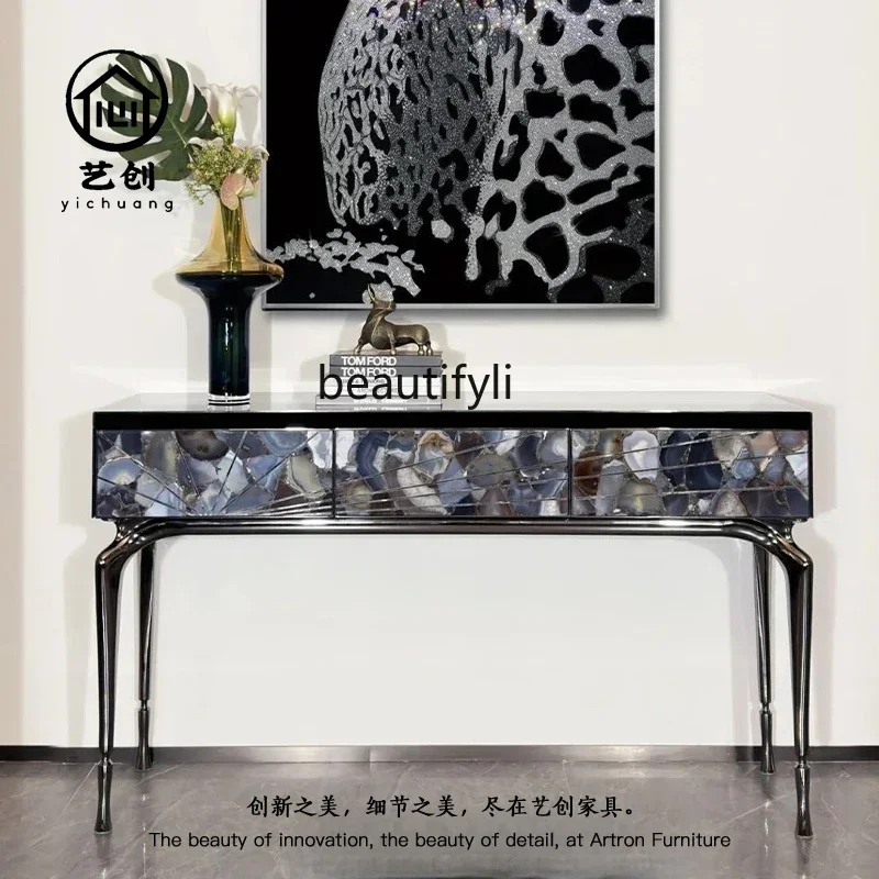 

new Italian light luxury, entrance table, modern villa against the wall entrance stainless steel storage table, simple locker