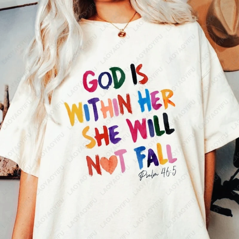 God Is Within Her Woman Shirt Christian Bible Verse Tees Trendy Religious Tops Aesthetic Christian Spiritual Quote Cotton Tshirt