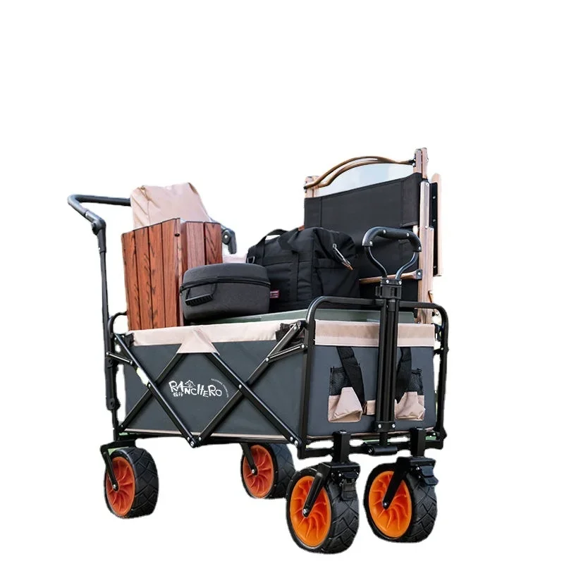 Multifunctional Camping Cart, Outdoor Supermarket Trolley, All Steel Frame Folding Cart, Portable Shopping Solution.