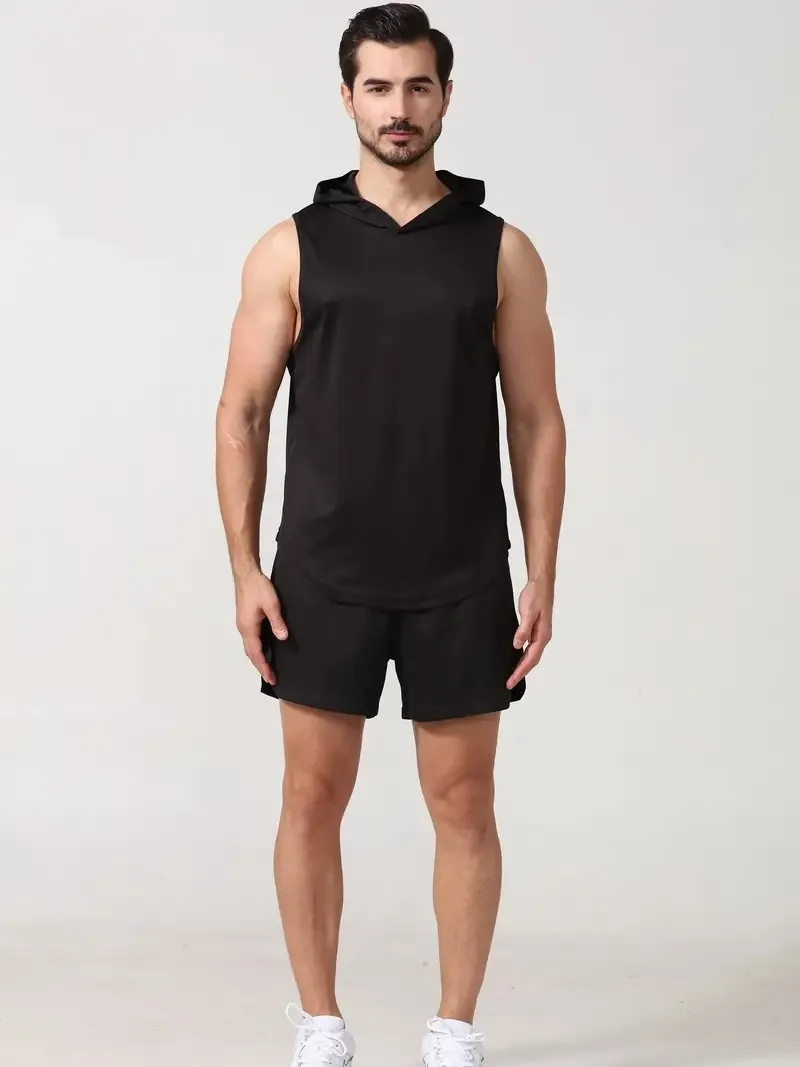 1 Piece Breathable Men\'s Hooded Sleeveless Vest For Outdoor Running And Training