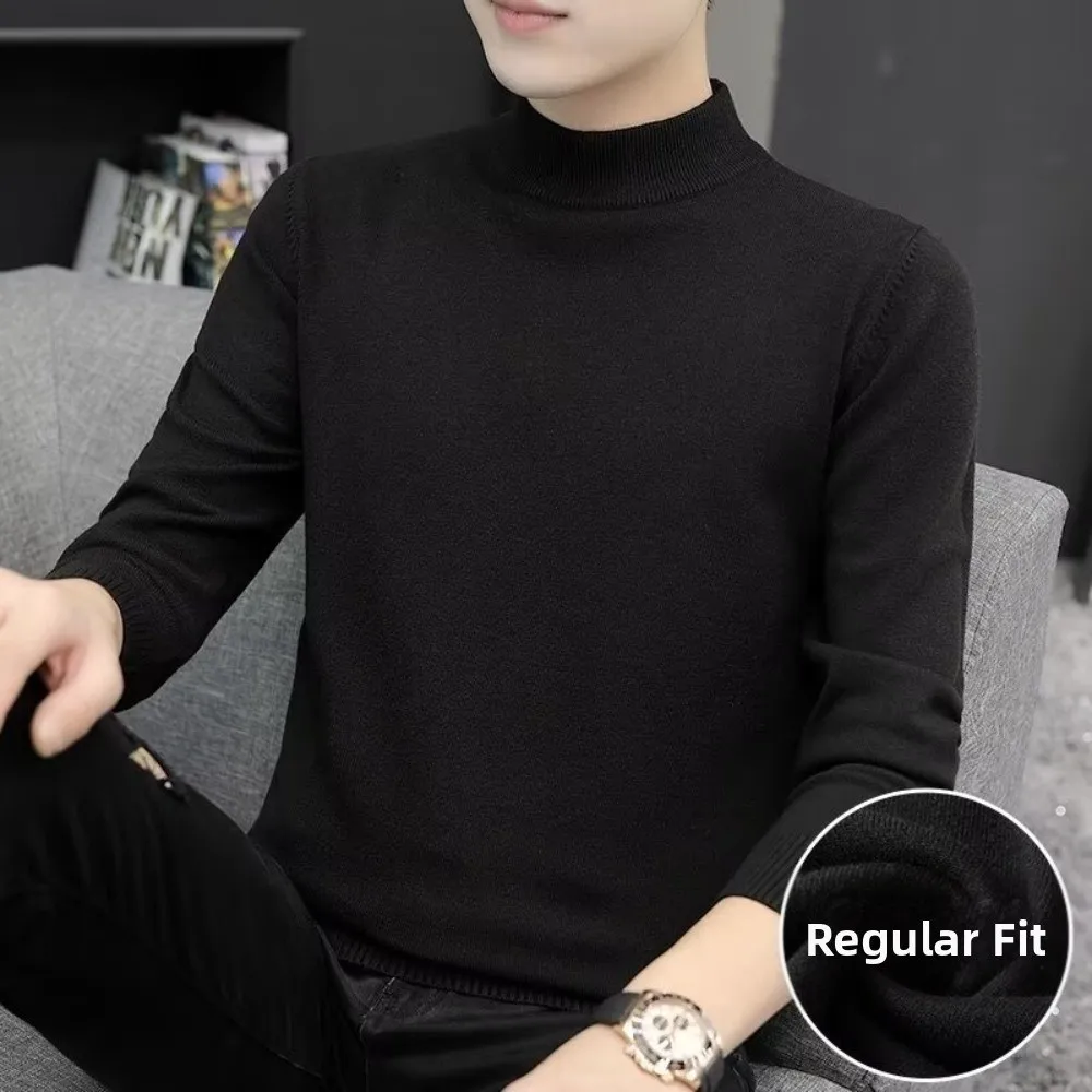 Round Neck Men Velvet Thermal Clothes Long Sleeved Feel Heating Thermal Underwear Invisible Velvet Fleece Warmth Long Tops