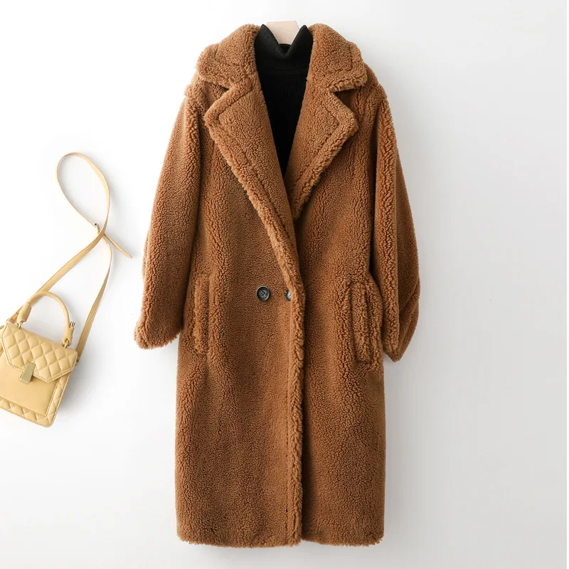 

Teddy Bear Coat Women 2025 Autumn Winter New Warm Sheepskin Medium Long Lamb Fur Fur Coat Women's Hooded Coat Office Commute