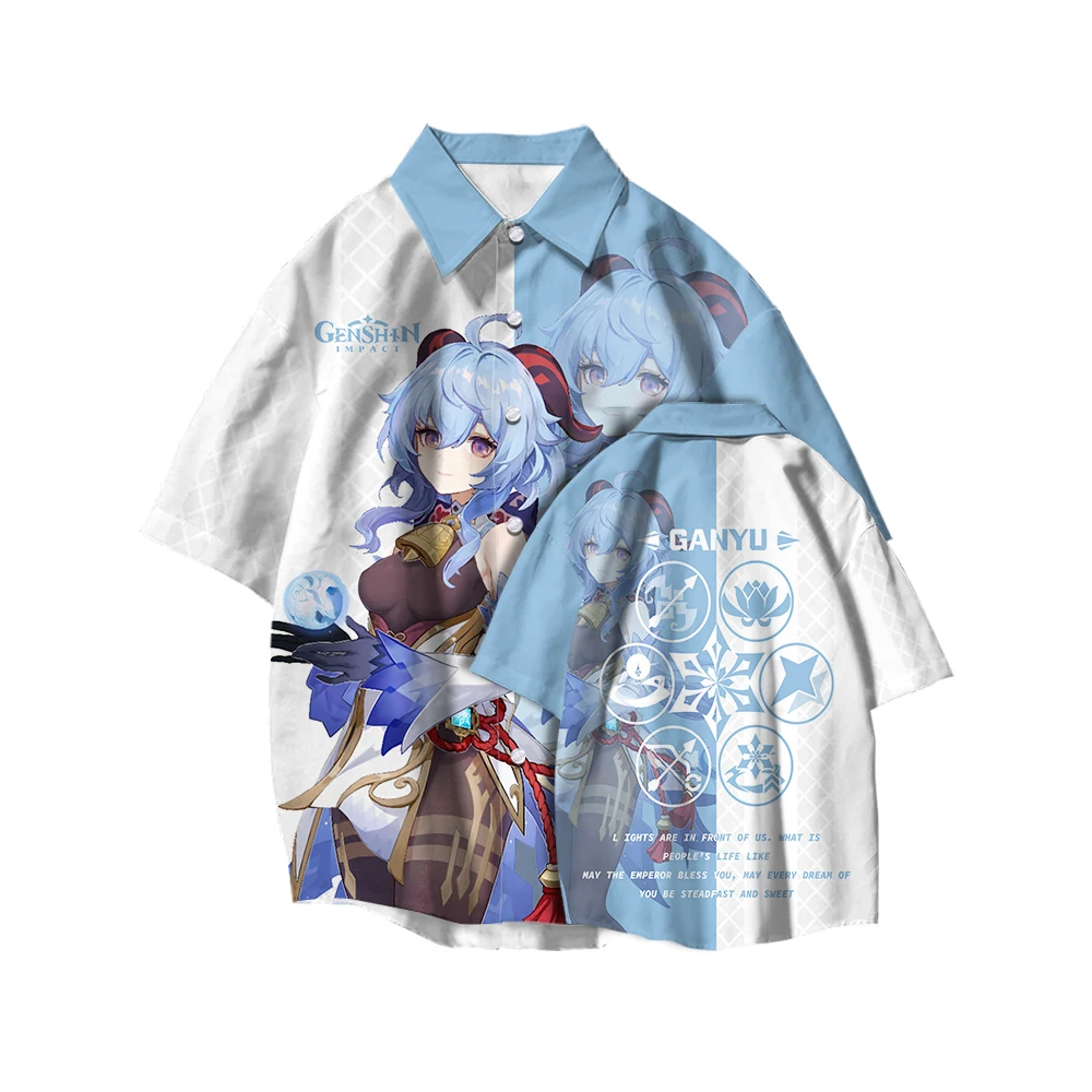 

Anime Printing Short-sleeved Shirt Harajuku Men and Women Casual Cardigan Hawaiian Party Travel Lapel Couple Clothing