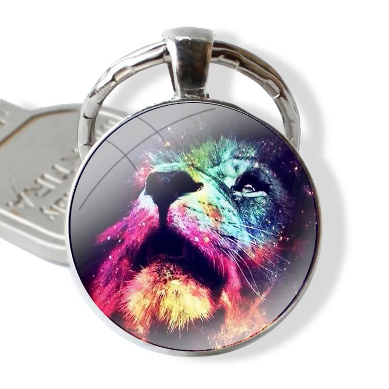 tiger lion animal howl Keychain Handmade Glass Cabochon Key Ring Holder Pendant Key Chains