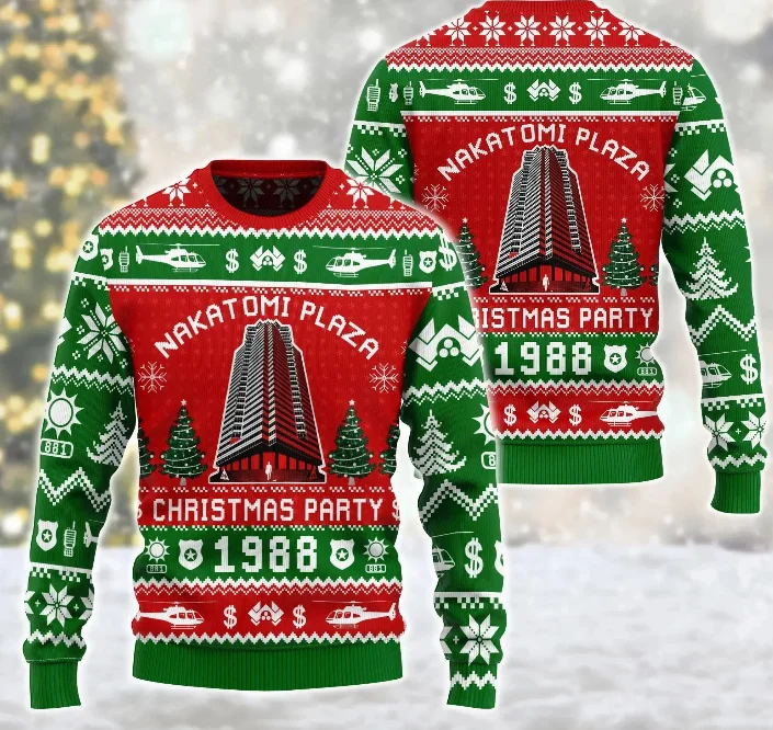 تيشيرتات مضحكة Nakatomi Square بأكمام طويلة للرجال والنساء، هدايا عيد الميلاد العائلية من الثمانينيات القديمة من عام 1988 #2