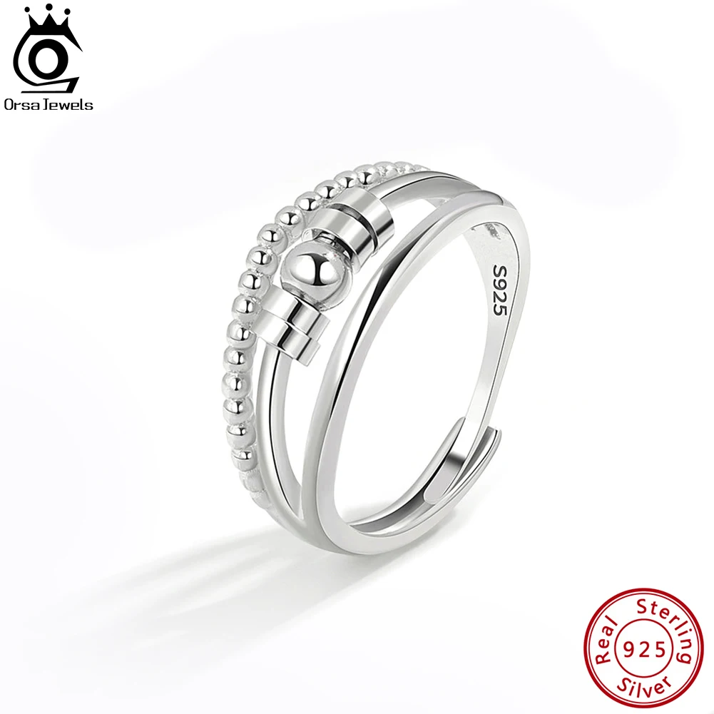 

ORSA JEWELS Vintage Anxiety Silver Ball Rings 925 Sterling Silver Adjustable Stacking Finger Rings Jewelry for Women Men SR298