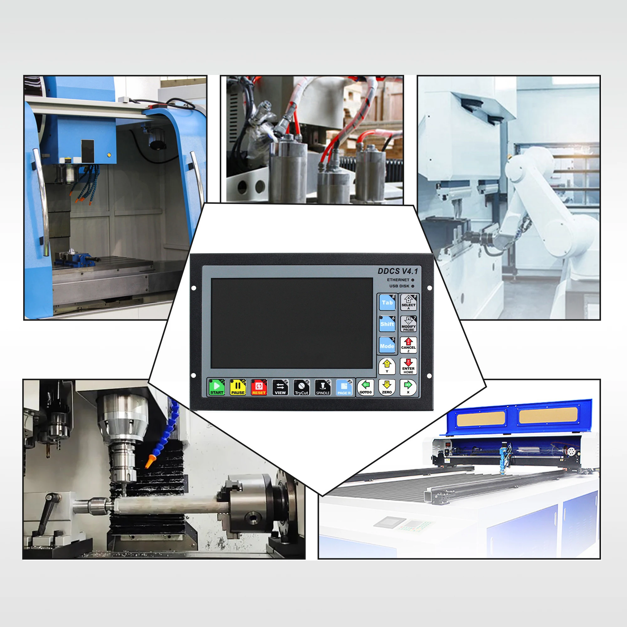4 Axis DDCS V4.1 CNC PLC Off-line Standalone Motion Controller With MPG Handwheel E- STop Emergency Stop
