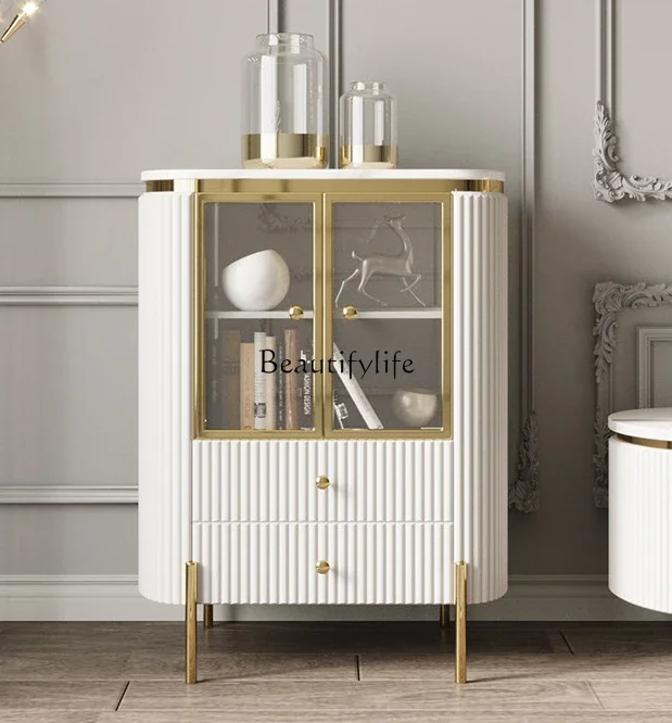 

56Light Luxury Modern Simple Bedroom Marble Bedside Cabinet Italian Locker