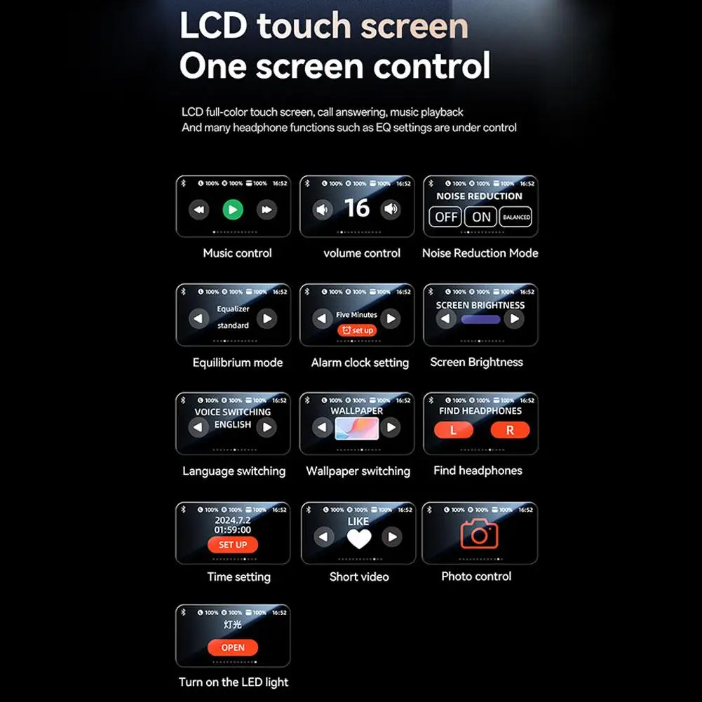 M100 New Colour Screen Translation Bluetooth Headset Ultra Long Life Ear Clip Wireless With Screen Bluetooth Headset 5.4