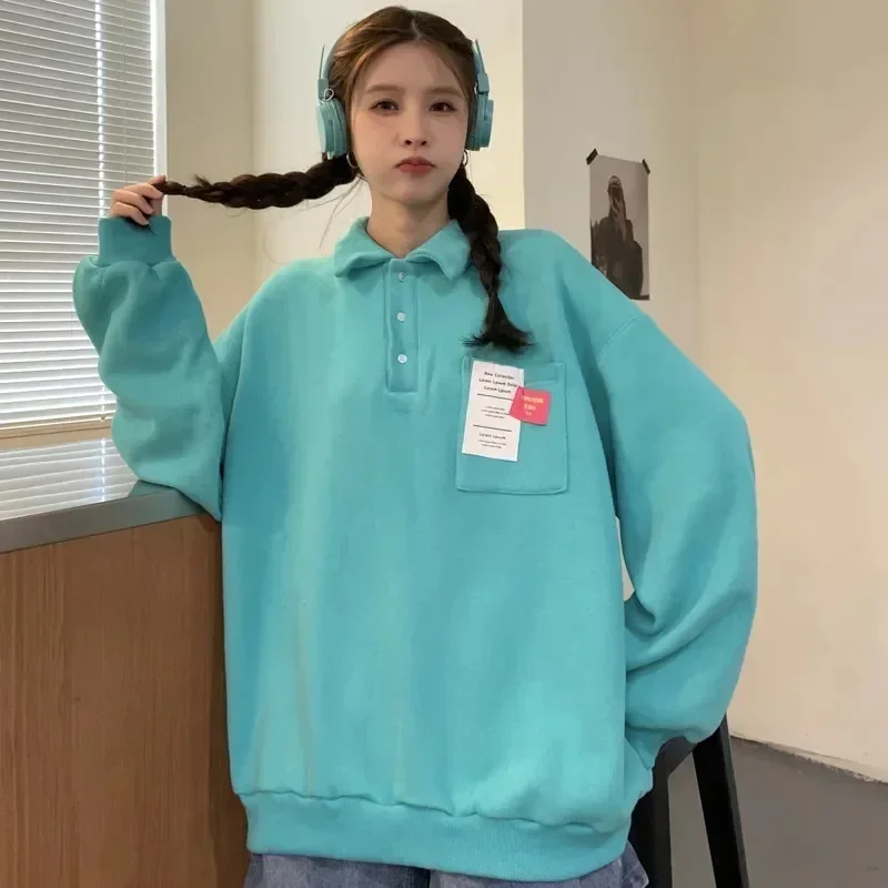 

Korean Hiphop Sweatshirt For Women In Spring 2025 New Loose Trendy Ins Lazy Tops Polo Shirt And Outerwear For Women Y2k Clothes