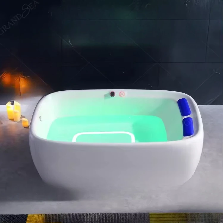 Best Selling Custom 2-Person Rectangular Freestanding Whirlpooler Spa Bathtub Portable With Drainer Bubble Soaking Feature Villa