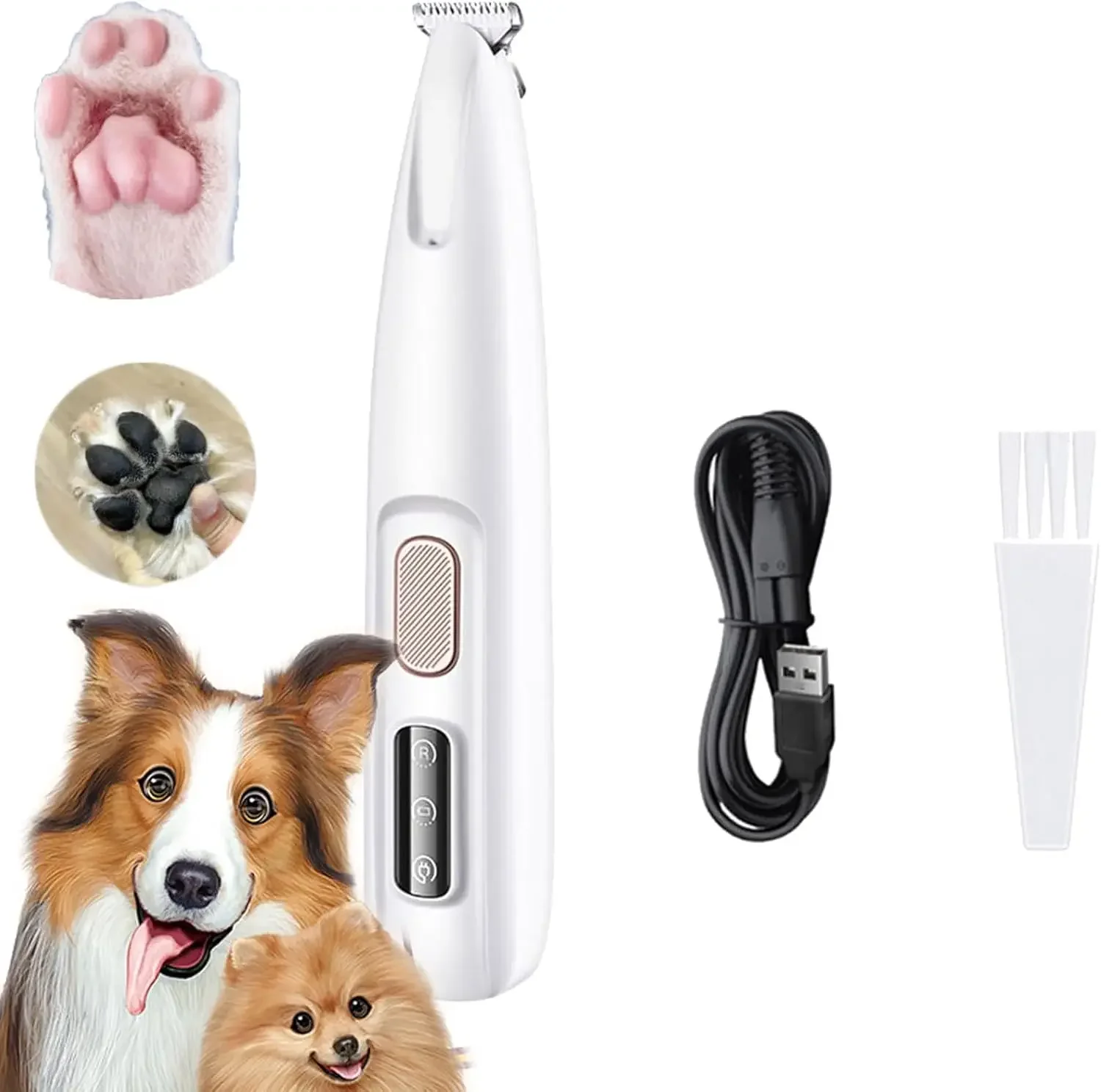 Dog Paw Trimmer, Electric Dog Paw Trimmer, Pet Paw Trimmer with LED Light, Rechargeable Low Noise Pet Trimmer Hair Trimmer