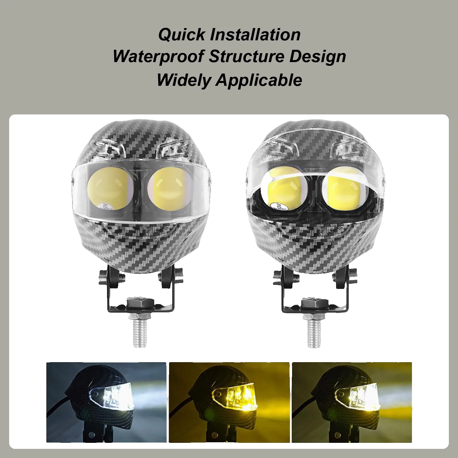 

Motorcycle LED Fog Lights Waterproof Outdoor Spotlight Helmet Shape Double Color Flash Motorcycle Work Light For Road Touring
