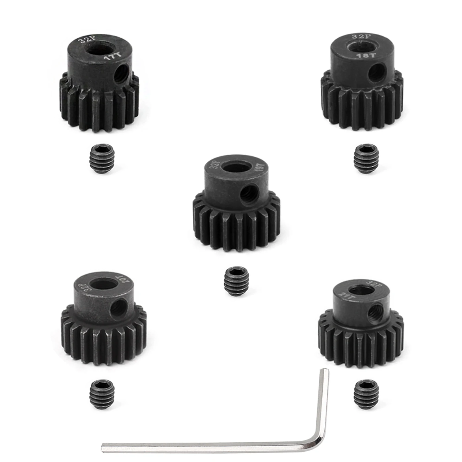 Hobbypark Metal Steel 32 Pitch Pinion Gear Set 5mm Shaft Hole 17T 18T 19T 20T 21T Motor Gear Kit for RC Car 5-Pack