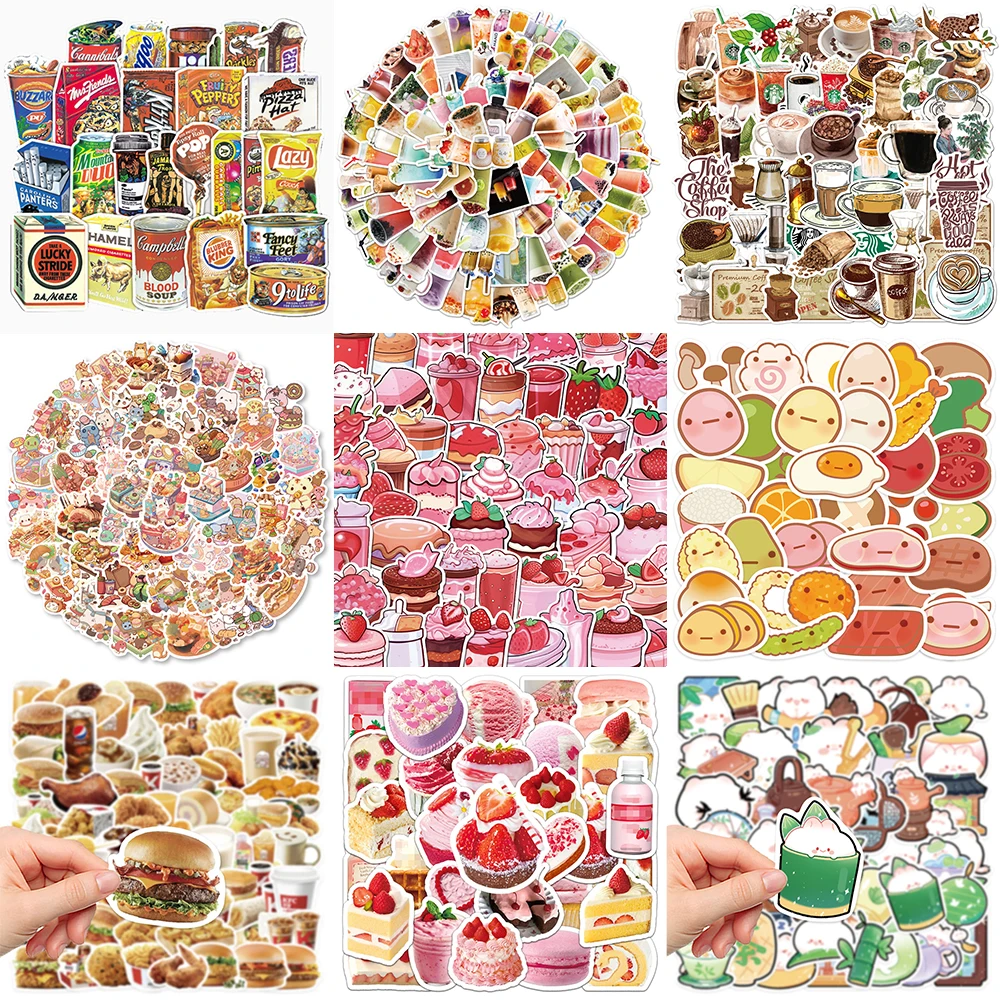 Criativo Cartoon Food Stickers Series, Tea Room Graffiti, Laptop, Bicicleta, Capacete, iPad, Geladeira Decoração, Atacado, 10 Pcs, 30 Pcs, 50Pcs