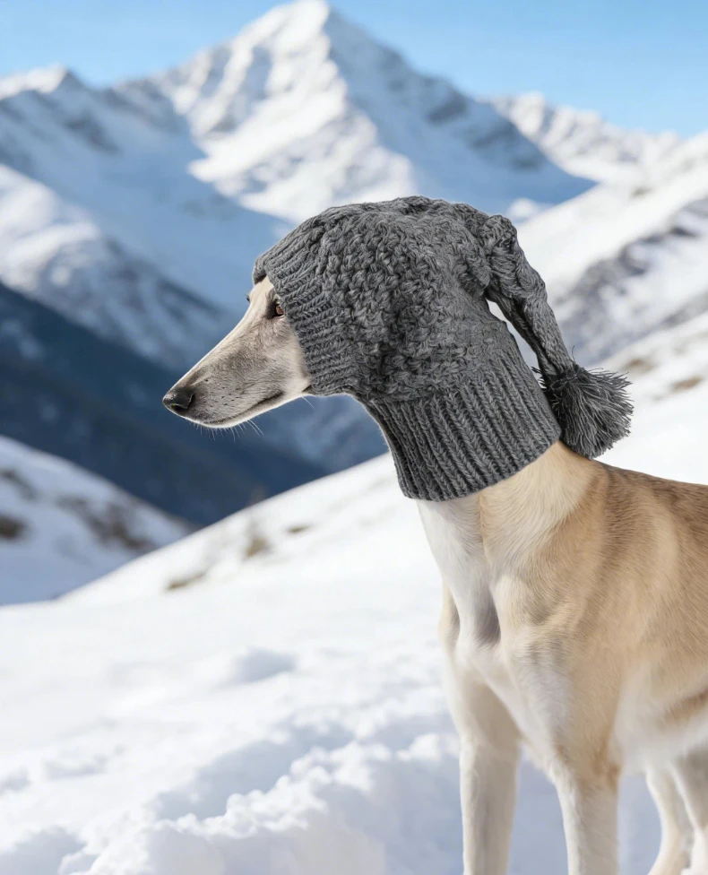 Weiche, dehnbare, gestrickte Hundemütze mit Bommel, winddichte, warme Winter-Hundekopfbedeckung, gemütliche Haustiermütze für Spaziergänge im Freien. – Detail 16