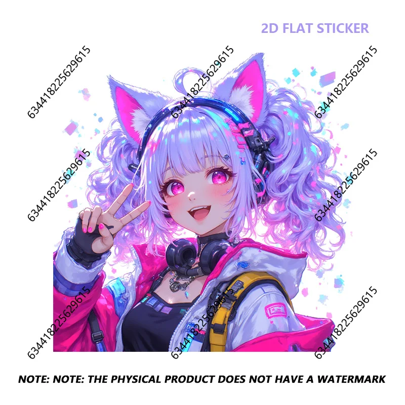 `Pink Cat Ear Headphone Anime Girl Vinyl Decal Multi Purpose Sticker for Car Helmet Laptop Water Bottle Fridge Home Wall Decor`