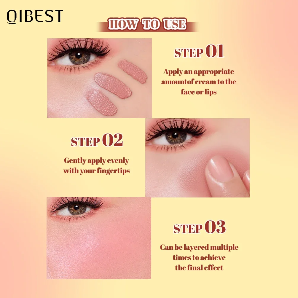 كريم موس خفيف الوزن متعدد الاستخدامات 3 في 1 من QIBEST للعيون والشفاه والخدود، يدوم طويلاً، مستحضرات تجميل للوجه.