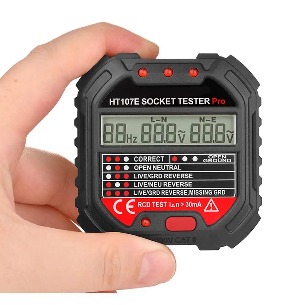 HT107 Pro Socket Tester Voltage Detector EU Plug Earth Plug Zero Line Plug Phase Polarity Test