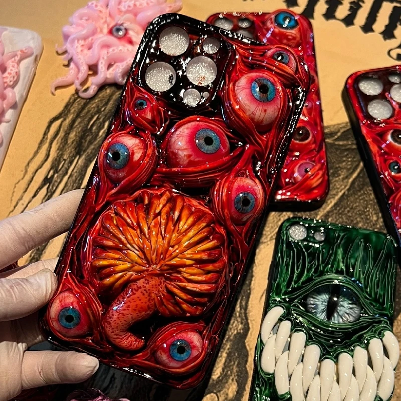 4097 Original 3D Handmade Mobile Phone Bloody Cthulhu Eyes Tentacles Teeth Mobile Phone Case Custom Christmas Halloween Gift