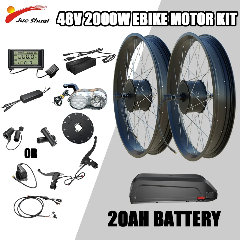 48V 2000W Double Motor Snow E Bike Conversion Kit with 20AH HaiLong Battery 20Inch 26Inch Fat Tire EBike Kit SW900LCD Display