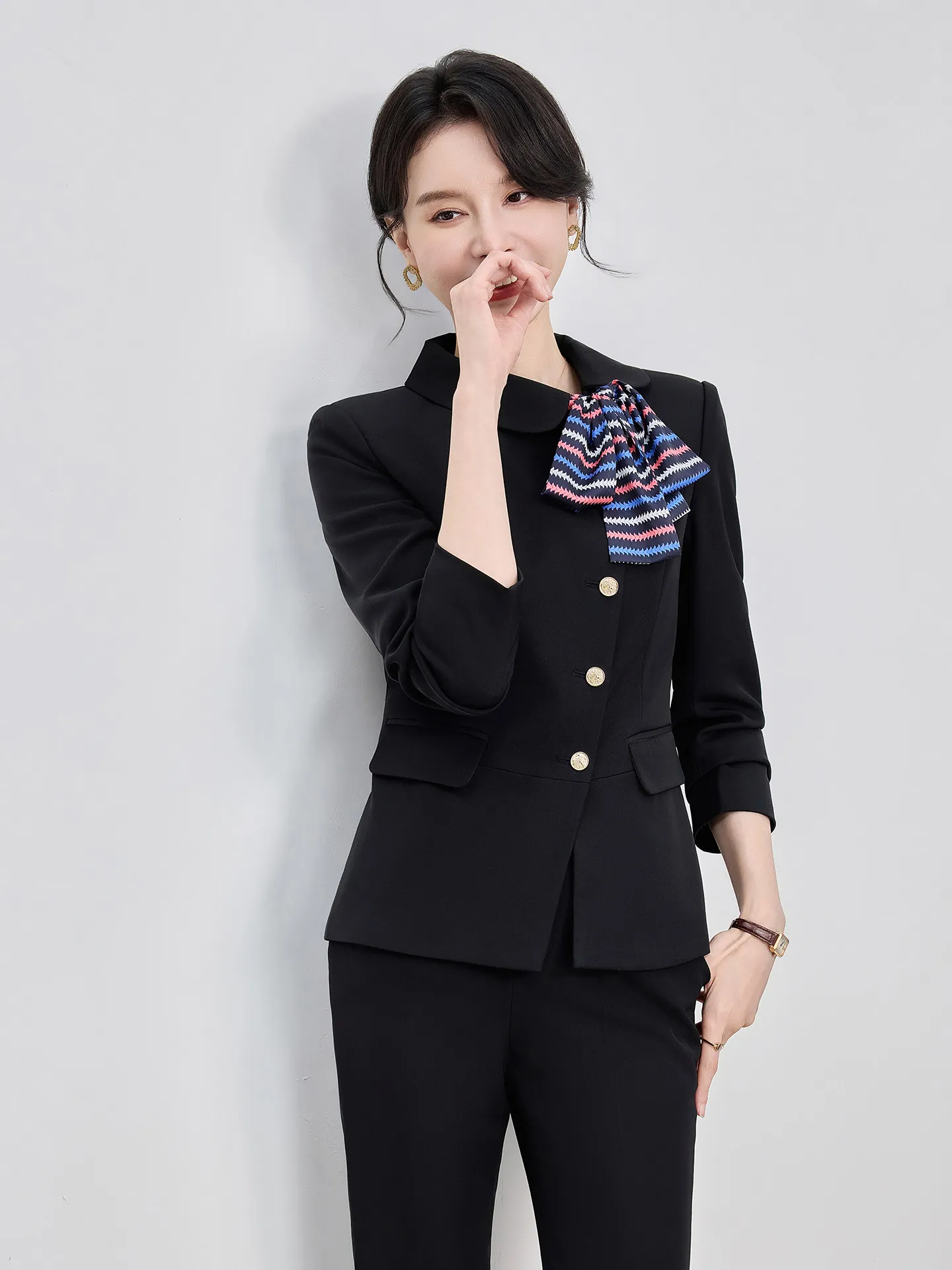 Black Air Stewardess Uniform Set Female Beauty Therapist Workwear Professional Suit Hotel Club Front Desk Reception Set