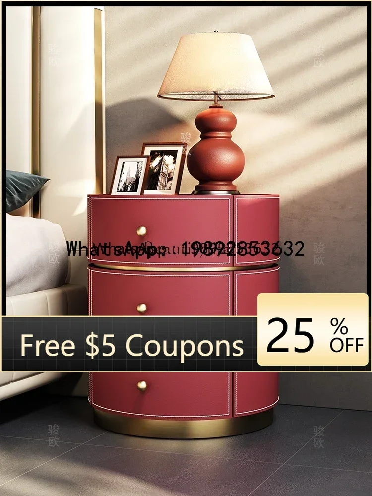 

GZ 05-*bedside table saddle leather light luxury simple solid wood high-end cabinet