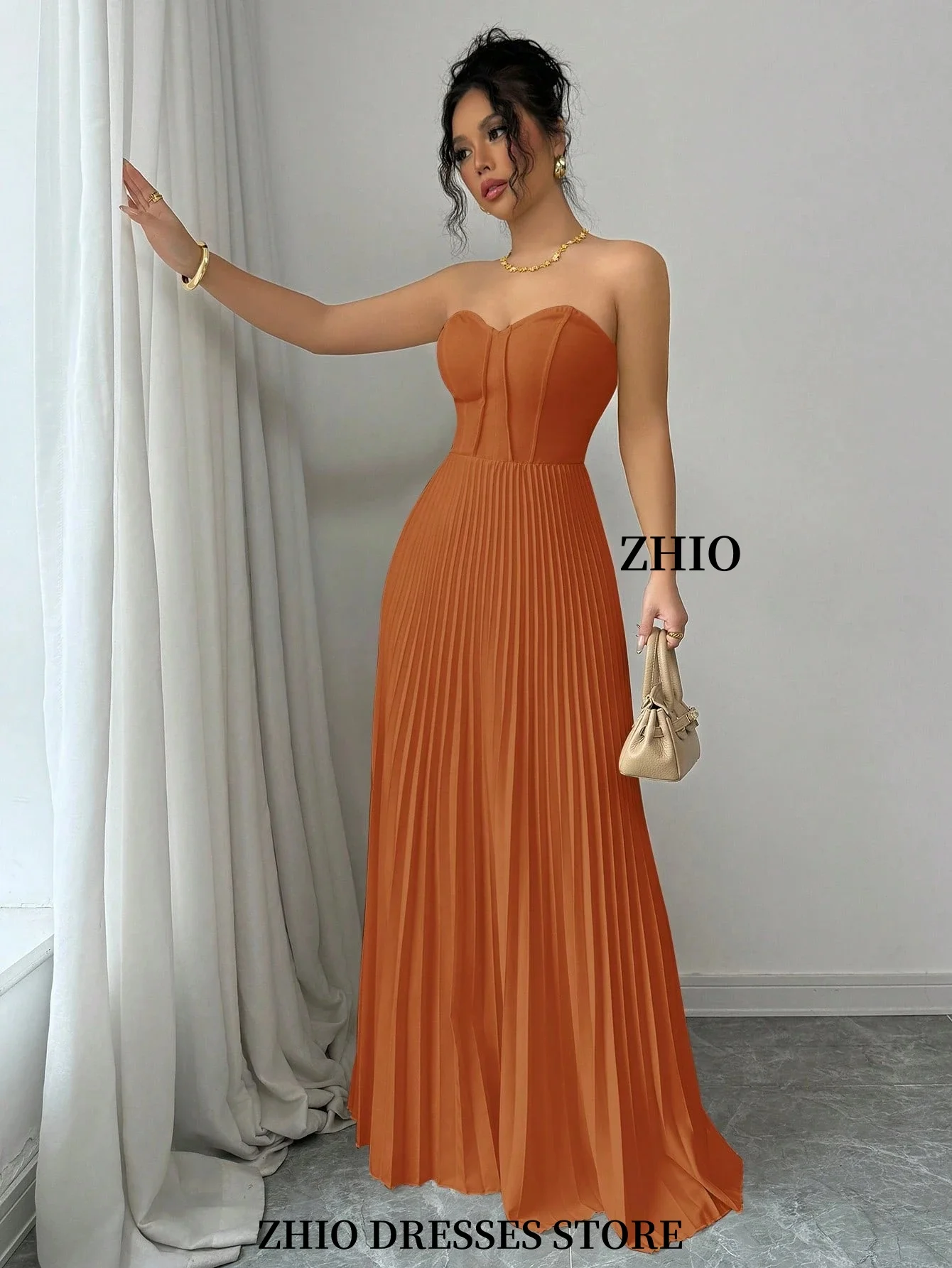 ZHIO A-Linie, elegantes, romantisches Damenkleid, trägerlos, rückenfrei, plissiert, für formelle Anlässe, Partykleid, Dubai, Meerjungfrau, individuell