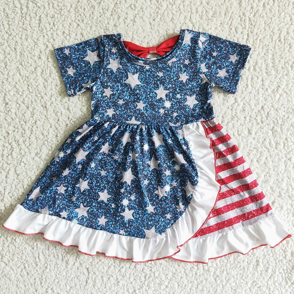 

New Fashion Kids Designer Clothes Girls Dress July 4th Boutique Baby Girl Dresses Star Cute Independence Day Girls Clothes Dress